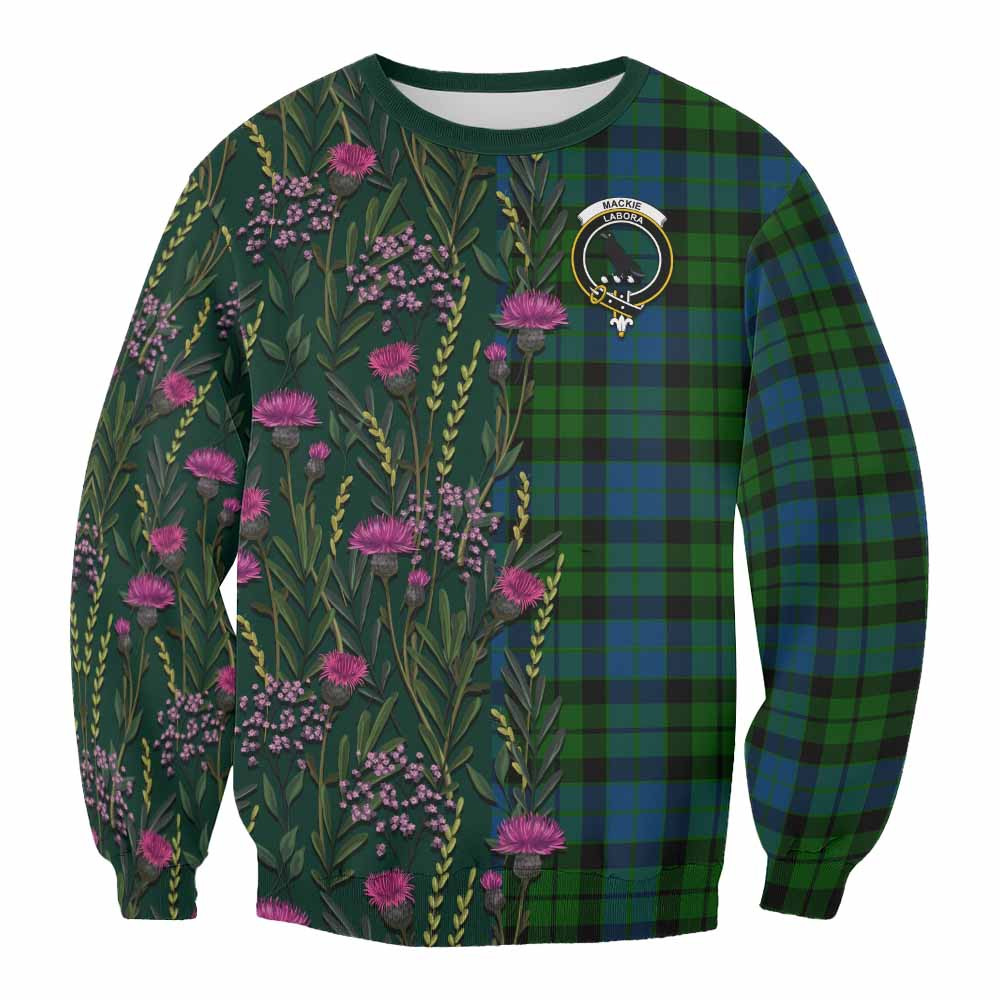 ScotsTee Shop Scottish MacKie (McKie) Family Crest Tartan Sweatshirt Scottish Thistle Flower Pattern Half Style