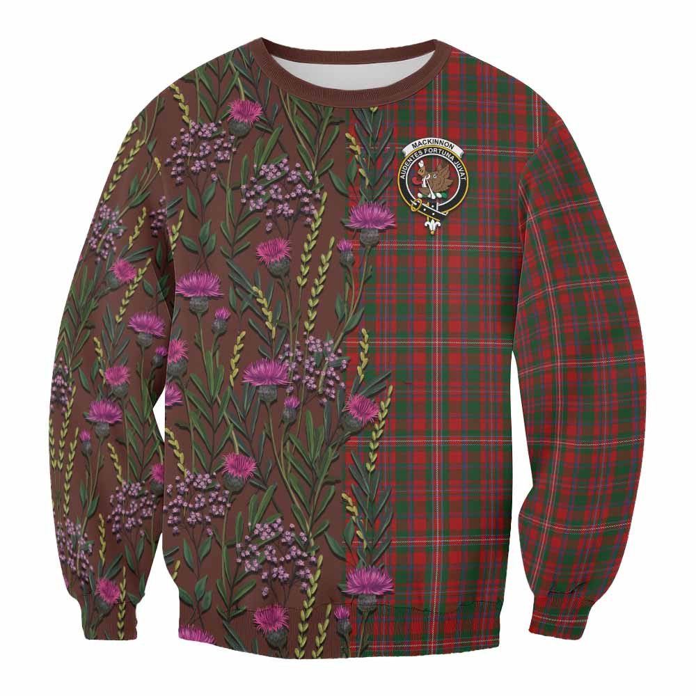 ScotsTee Shop Scottish MacKinnon (McKinnon) Family Crest Tartan Sweatshirt Scottish Thistle Flower Pattern Half Style