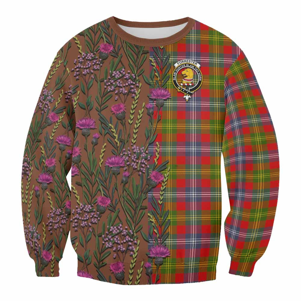 ScotsTee Shop Scottish Forrester (Foster) Family Crest Tartan Sweatshirt Scottish Thistle Flower Pattern Half Style