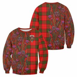 ScotsTee Shop Scottish Maxtone Family Crest Tartan Sweatshirt Scottish Thistle Flower Pattern Half Style