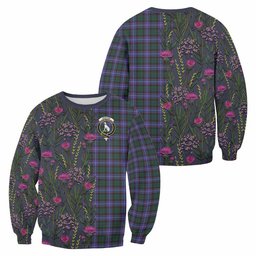 ScotsTee Shop Scottish Hunter (Hunterston) Family Crest Tartan Sweatshirt Scottish Thistle Flower Pattern Half Style
