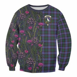 ScotsTee Shop Scottish Hunter (Hunterston) Family Crest Tartan Sweatshirt Scottish Thistle Flower Pattern Half Style