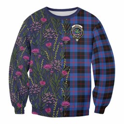 ScotsTee Shop Scottish Maule Family Crest Tartan Sweatshirt Scottish Thistle Flower Pattern Half Style
