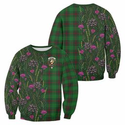 ScotsTee Shop Scottish Kirkaldy Family Crest Tartan Sweatshirt Scottish Thistle Flower Pattern Half Style