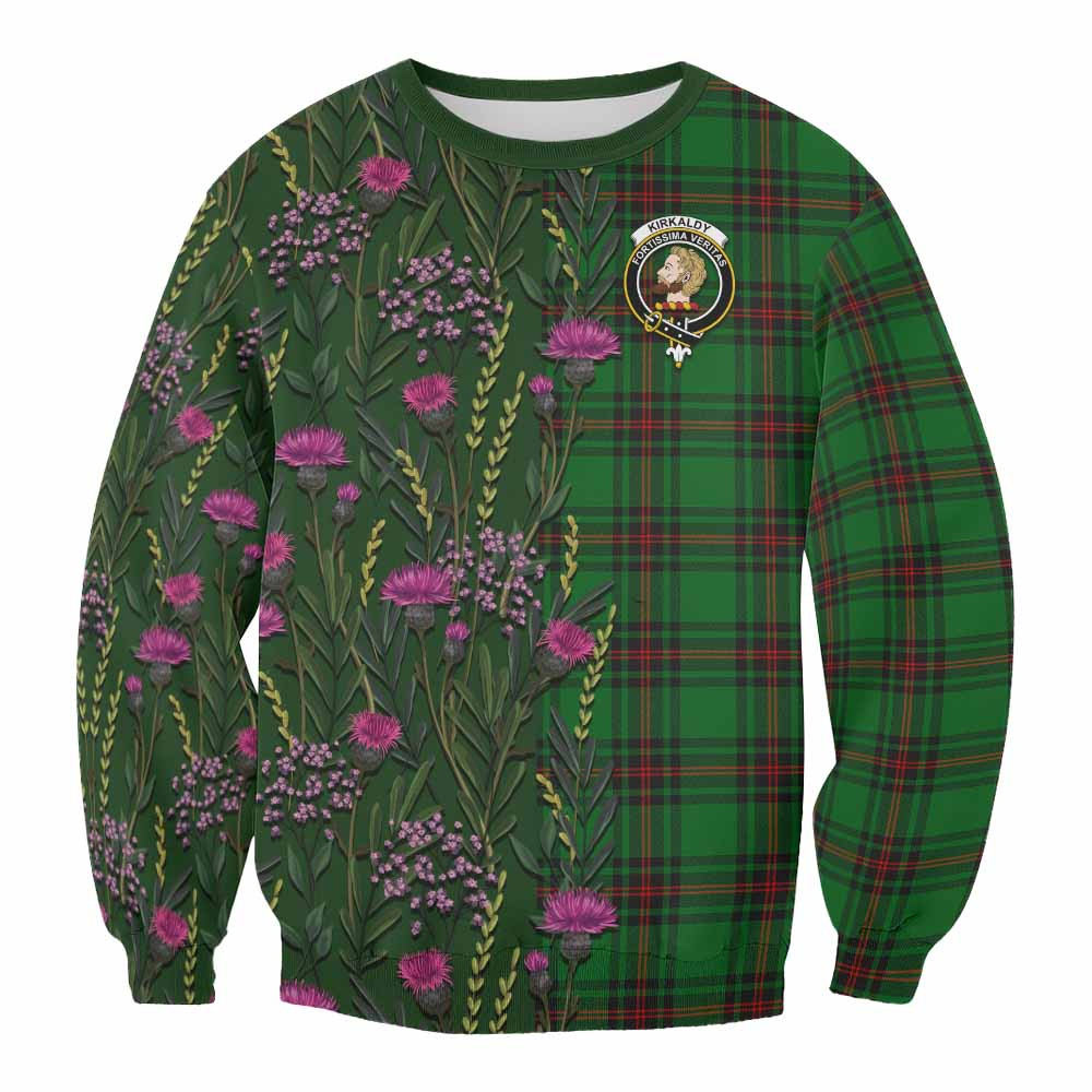 ScotsTee Shop Scottish Kirkaldy Family Crest Tartan Sweatshirt Scottish Thistle Flower Pattern Half Style