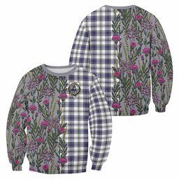 ScotsTee Shop Scottish Hannay Family Crest Tartan Sweatshirt Scottish Thistle Flower Pattern Half Style