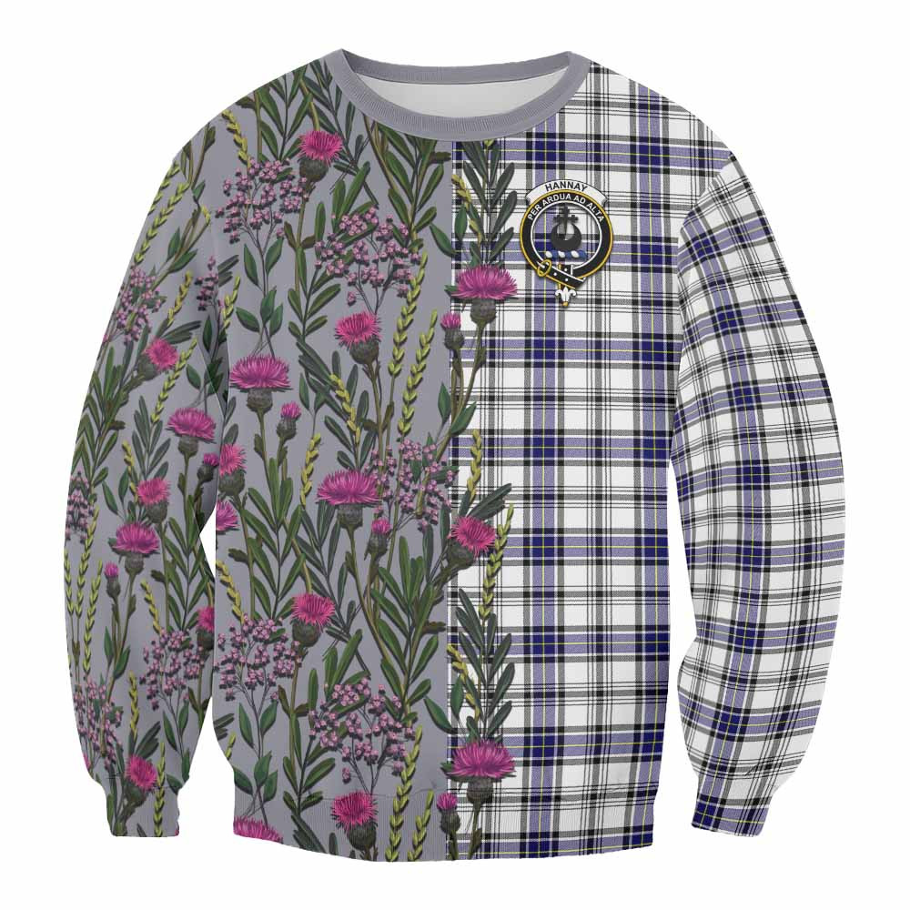 ScotsTee Shop Scottish Hannay Family Crest Tartan Sweatshirt Scottish Thistle Flower Pattern Half Style