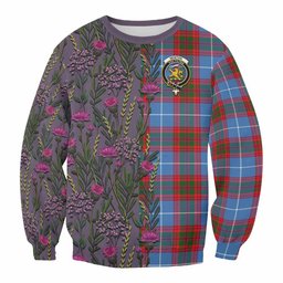 ScotsTee Shop Scottish Newton Family Crest Tartan Sweatshirt Scottish Thistle Flower Pattern Half Style