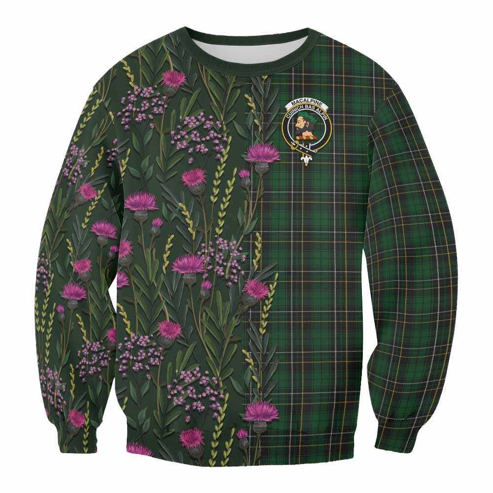 ScotsTee Shop Scottish MacAlpine (MacAlpin) Family Crest Tartan Sweatshirt Scottish Thistle Flower Pattern Half Style