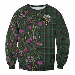 ScotsTee Shop Scottish MacAlpine (MacAlpin) Family Crest Tartan Sweatshirt Scottish Thistle Flower Pattern Half Style