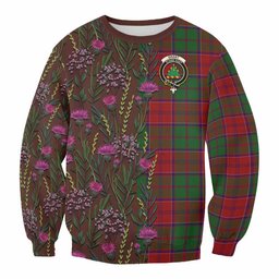 ScotsTee Shop Scottish Grant Family Crest Tartan Sweatshirt Scottish Thistle Flower Pattern Half Style