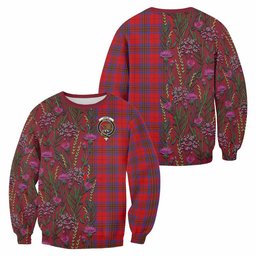 ScotsTee Shop Scottish Leslie Family Crest Tartan Sweatshirt Scottish Thistle Flower Pattern Half Style