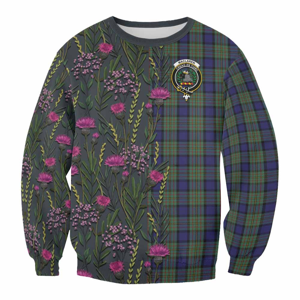 ScotsTee Shop Scottish MacLaren (McLaren) Family Crest Tartan Sweatshirt Scottish Thistle Flower Pattern Half Style