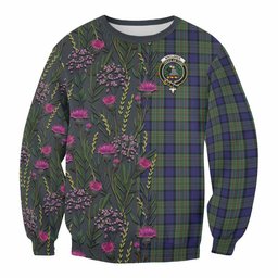 ScotsTee Shop Scottish MacLaren (McLaren) Family Crest Tartan Sweatshirt Scottish Thistle Flower Pattern Half Style