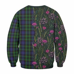 ScotsTee Shop Scottish Mowat Family Crest Tartan Sweatshirt Scottish Thistle Flower Pattern Half Style