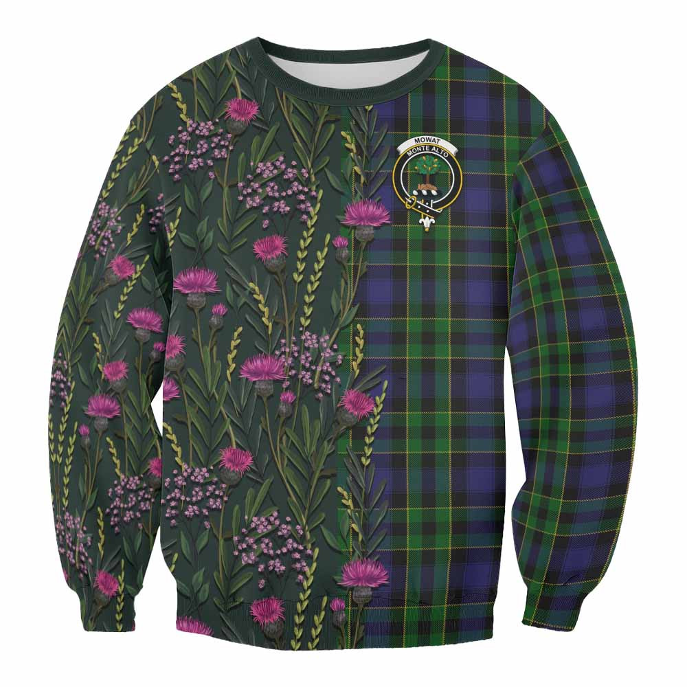 ScotsTee Shop Scottish Mowat Family Crest Tartan Sweatshirt Scottish Thistle Flower Pattern Half Style