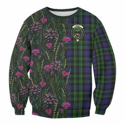 ScotsTee Shop Scottish Mowat Family Crest Tartan Sweatshirt Scottish Thistle Flower Pattern Half Style