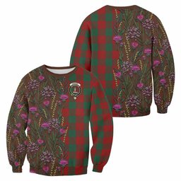 ScotsTee Shop Scottish Erskine Family Crest Tartan Sweatshirt Scottish Thistle Flower Pattern Half Style