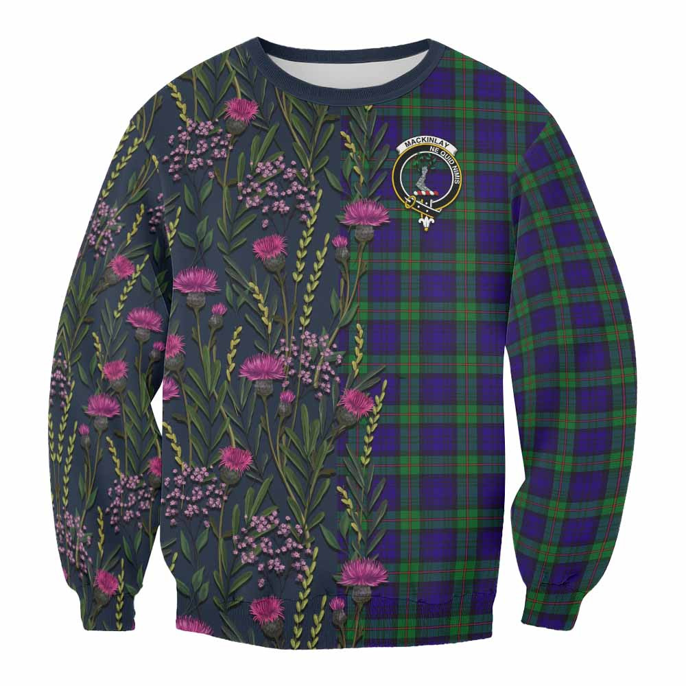 ScotsTee Shop Scottish MacKinlay (McKinlay) Family Crest Tartan Sweatshirt Scottish Thistle Flower Pattern Half Style