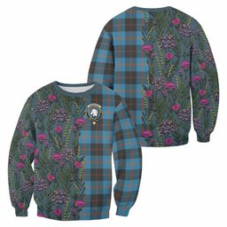 ScotsTee Shop Scottish Horsburgh Family Crest Tartan Sweatshirt Scottish Thistle Flower Pattern Half Style