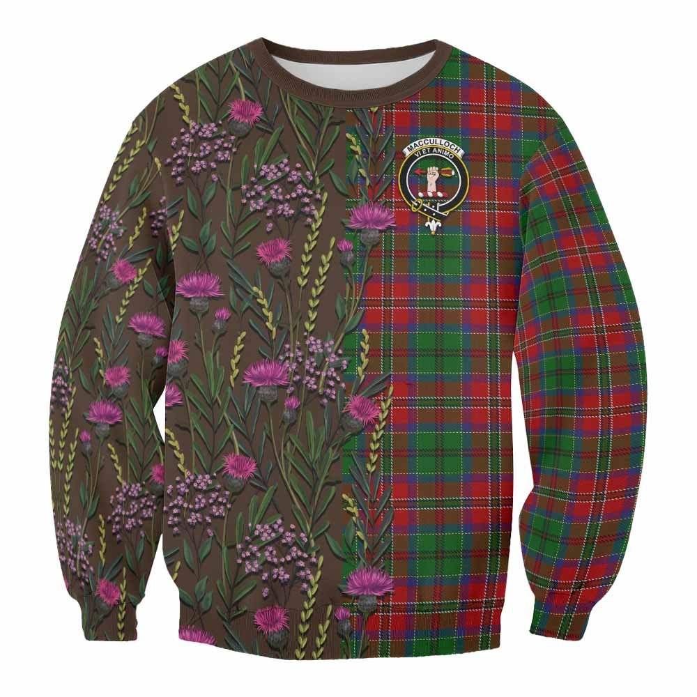 ScotsTee Shop Scottish MacCulloch (McCulloch) Family Crest Tartan Sweatshirt Scottish Thistle Flower Pattern Half Style