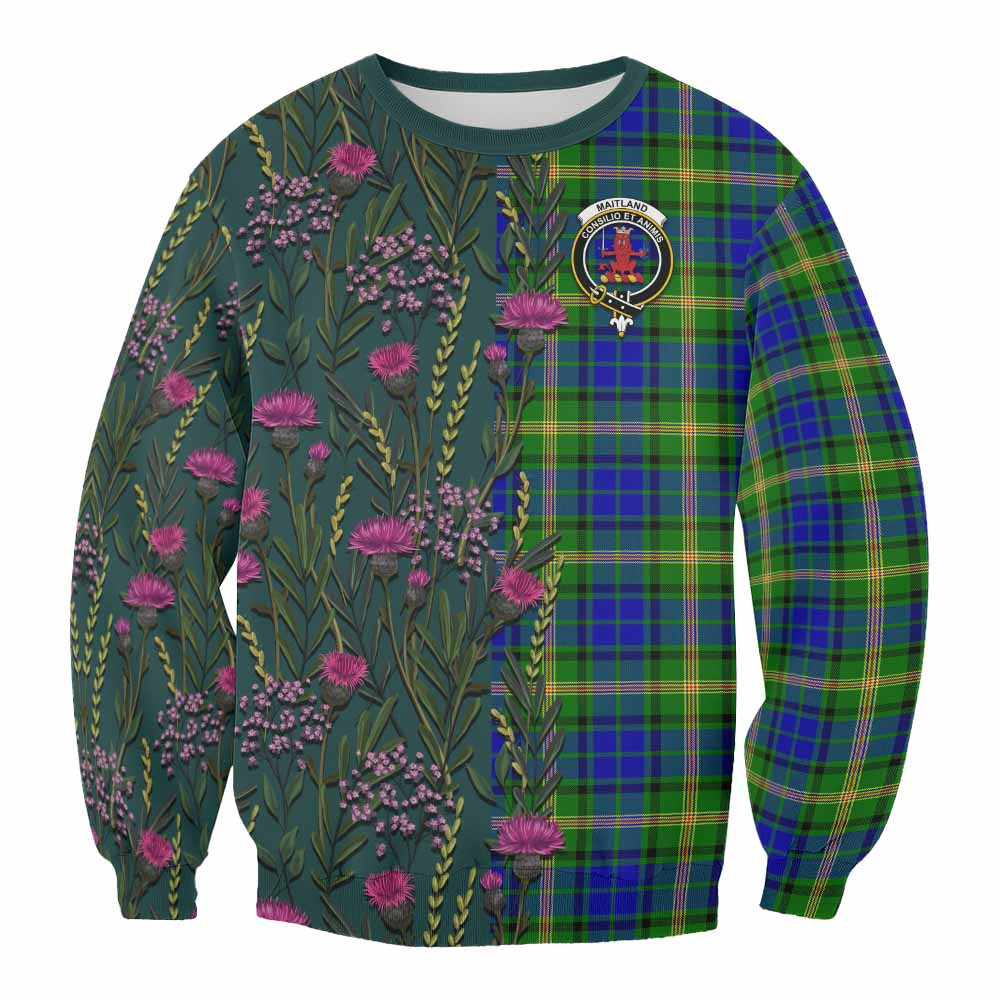ScotsTee Shop Scottish Maitland Family Crest Tartan Sweatshirt Scottish Thistle Flower Pattern Half Style