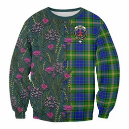 ScotsTee Shop Scottish Maitland Family Crest Tartan Sweatshirt Scottish Thistle Flower Pattern Half Style