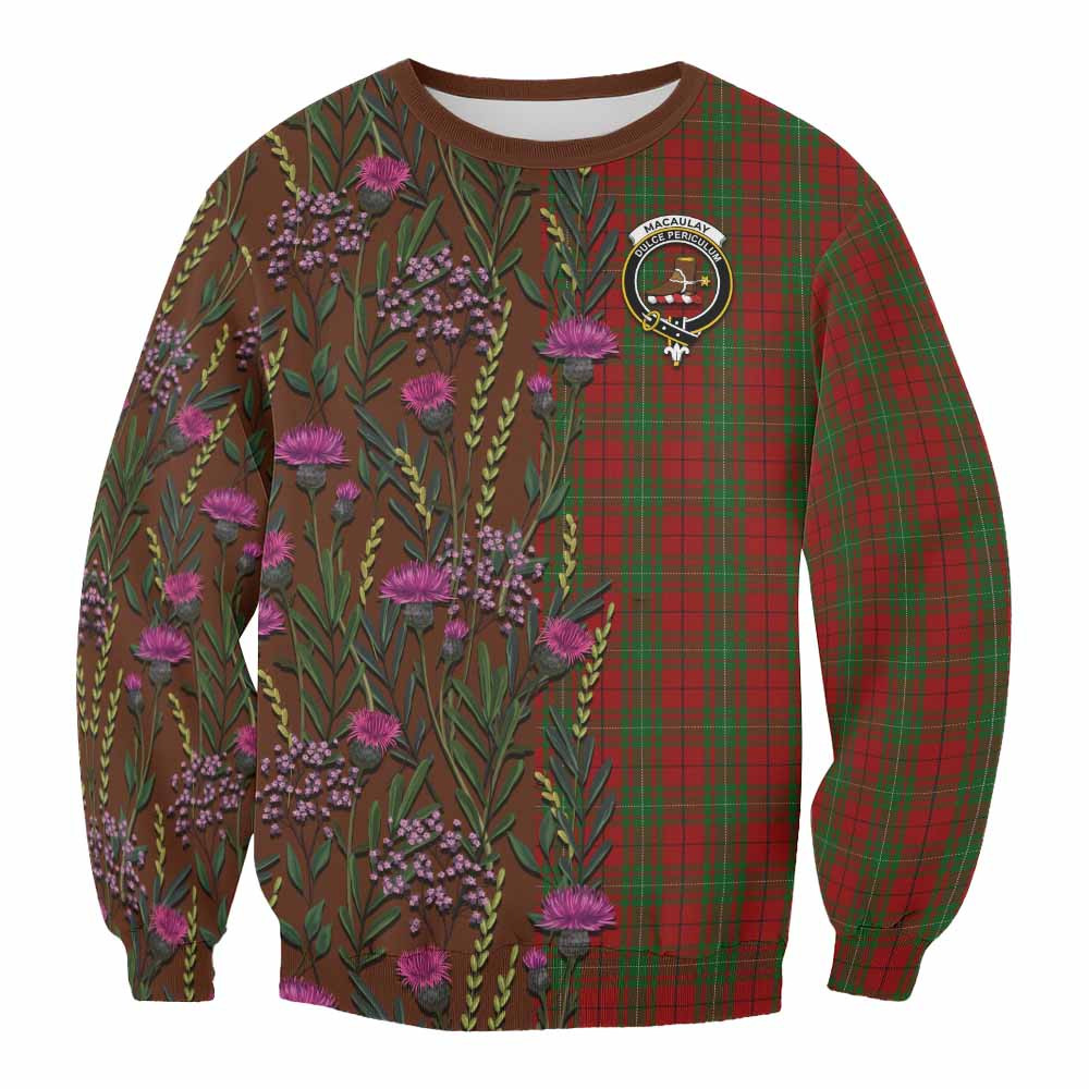 ScotsTee Shop Scottish MacAulay (MacAuley) Family Crest Tartan Sweatshirt Scottish Thistle Flower Pattern Half Style