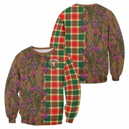 ScotsTee Shop Scottish Gibson (Gibbs or Gibsone) Family Crest Tartan Sweatshirt Scottish Thistle Flower Pattern Half Style