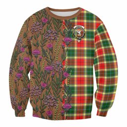 ScotsTee Shop Scottish Gibson (Gibbs or Gibsone) Family Crest Tartan Sweatshirt Scottish Thistle Flower Pattern Half Style