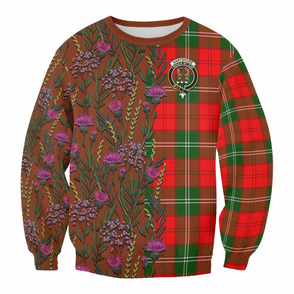 ScotsTee Shop Scottish Gartshore Family Crest Tartan Sweatshirt Scottish Thistle Flower Pattern Half Style