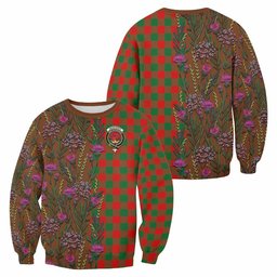 ScotsTee Shop Scottish Moncrieff (Moncreiffe) Family Crest Tartan Sweatshirt Scottish Thistle Flower Pattern Half Style