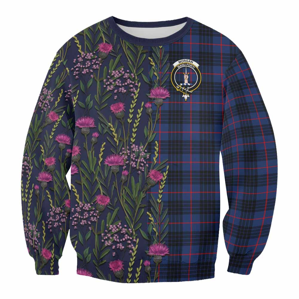ScotsTee Shop Scottish Morgan Family Crest Tartan Sweatshirt Scottish Thistle Flower Pattern Half Style