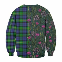 ScotsTee Shop Scottish Meldrum Family Crest Tartan Sweatshirt Scottish Thistle Flower Pattern Half Style