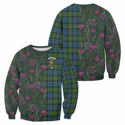 ScotsTee Shop Scottish Newlands Family Crest Tartan Sweatshirt Scottish Thistle Flower Pattern Half Style