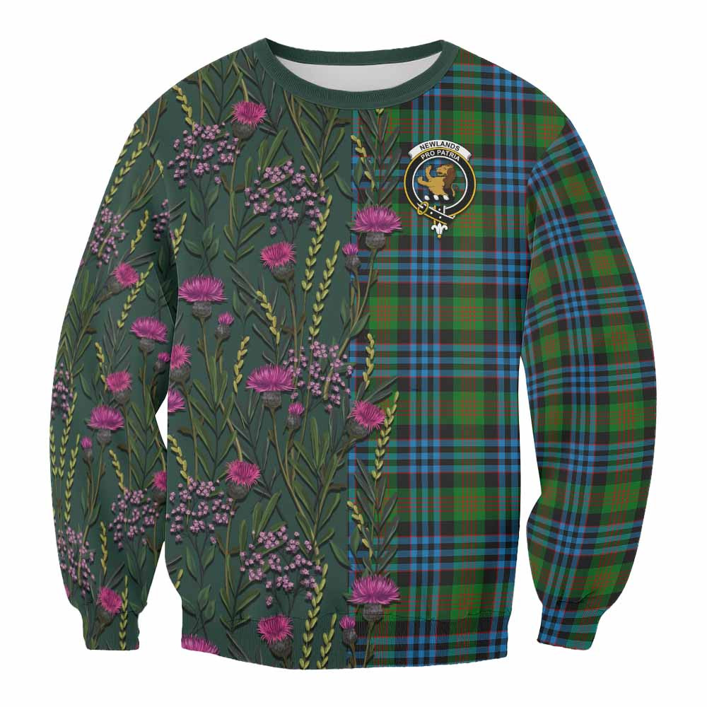 ScotsTee Shop Scottish Newlands Family Crest Tartan Sweatshirt Scottish Thistle Flower Pattern Half Style
