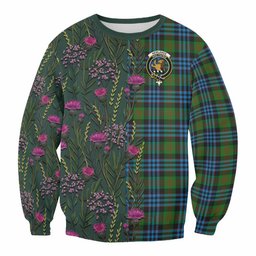 ScotsTee Shop Scottish Newlands Family Crest Tartan Sweatshirt Scottish Thistle Flower Pattern Half Style