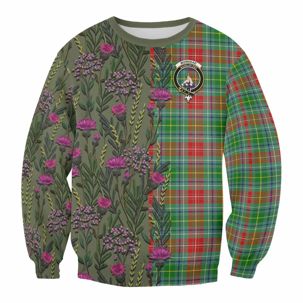 ScotsTee Shop Scottish Muirhead Family Crest Tartan Sweatshirt Scottish Thistle Flower Pattern Half Style