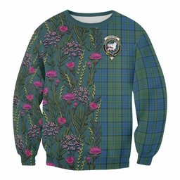 ScotsTee Shop Scottish Lockhart Family Crest Tartan Sweatshirt Scottish Thistle Flower Pattern Half Style