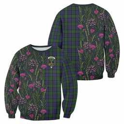 ScotsTee Shop Scottish MacEwan (MacEwen) Family Crest Tartan Sweatshirt Scottish Thistle Flower Pattern Half Style