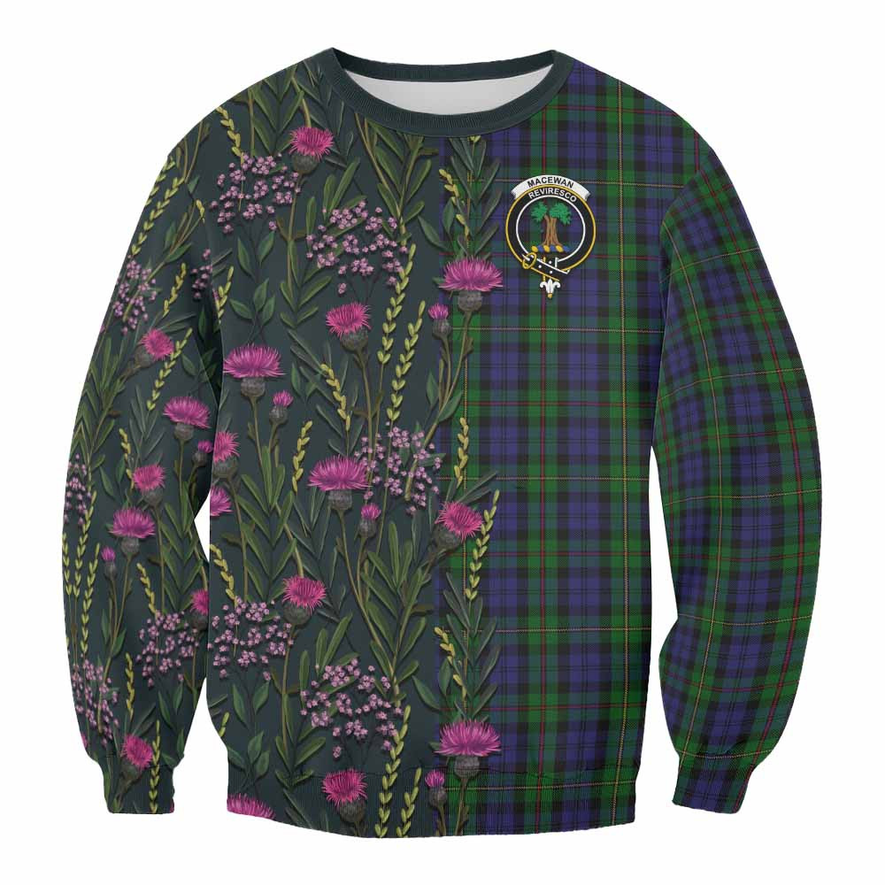 ScotsTee Shop Scottish MacEwan (MacEwen) Family Crest Tartan Sweatshirt Scottish Thistle Flower Pattern Half Style