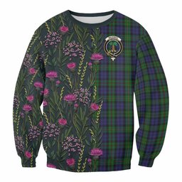 ScotsTee Shop Scottish MacEwan (MacEwen) Family Crest Tartan Sweatshirt Scottish Thistle Flower Pattern Half Style