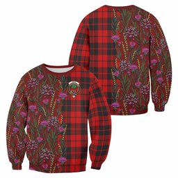 ScotsTee Shop Scottish Hogg (Hog) Family Crest Tartan Sweatshirt Scottish Thistle Flower Pattern Half Style