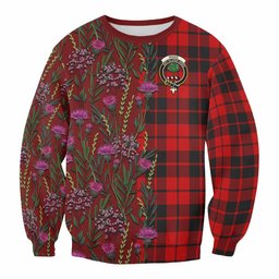 ScotsTee Shop Scottish Hogg (Hog) Family Crest Tartan Sweatshirt Scottish Thistle Flower Pattern Half Style