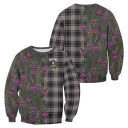 ScotsTee Shop Scottish Moffat Family Crest Tartan Sweatshirt Scottish Thistle Flower Pattern Half Style
