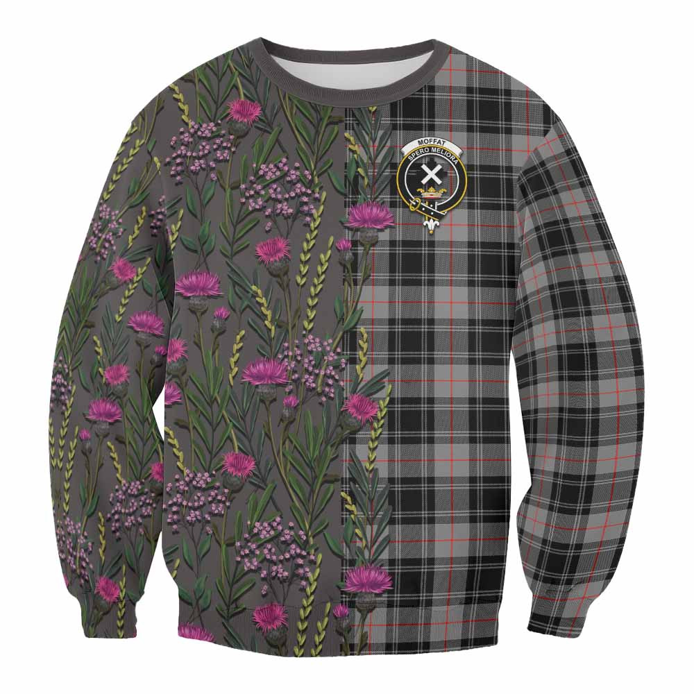 ScotsTee Shop Scottish Moffat Family Crest Tartan Sweatshirt Scottish Thistle Flower Pattern Half Style