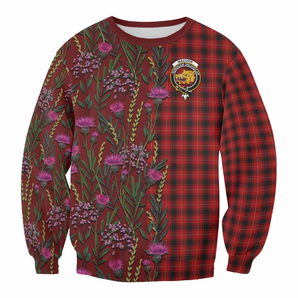 ScotsTee Shop Scottish MacIver (McIver) Family Crest Tartan Sweatshirt Scottish Thistle Flower Pattern Half Style