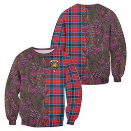 ScotsTee Shop Scottish MacTavish (McTavish) Family Crest Tartan Sweatshirt Scottish Thistle Flower Pattern Half Style