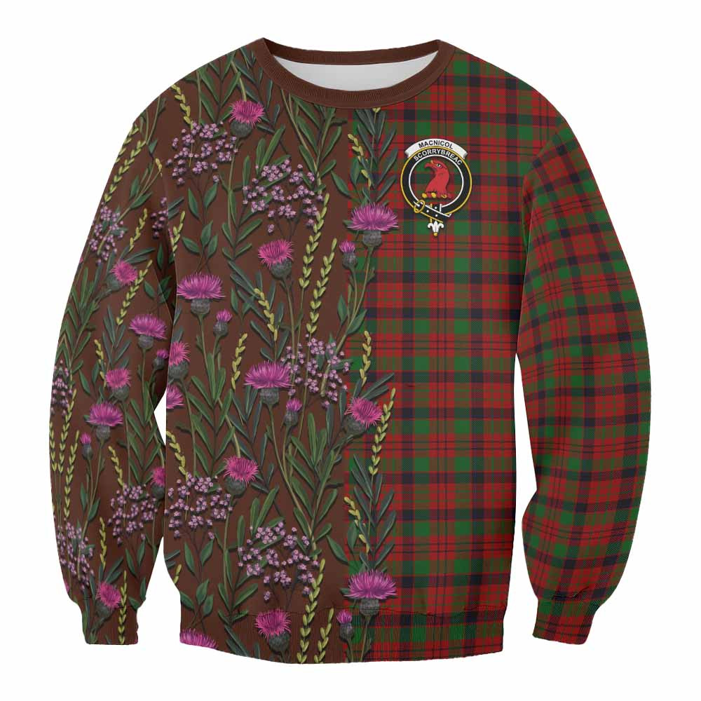ScotsTee Shop Scottish MacNicol (McNicol) Family Crest Tartan Sweatshirt Scottish Thistle Flower Pattern Half Style