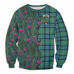 ScotsTee Shop Scottish Ferguson (Fergusson) Family Crest Tartan Sweatshirt Scottish Thistle Flower Pattern Half Style